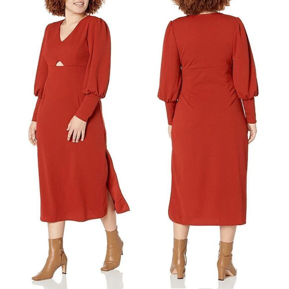 š Balloon SleeveĀ Keyhole SideāSlitāOrangeāFallāMidiāDressāSIZEāLāNWT - Picture 7 of 16